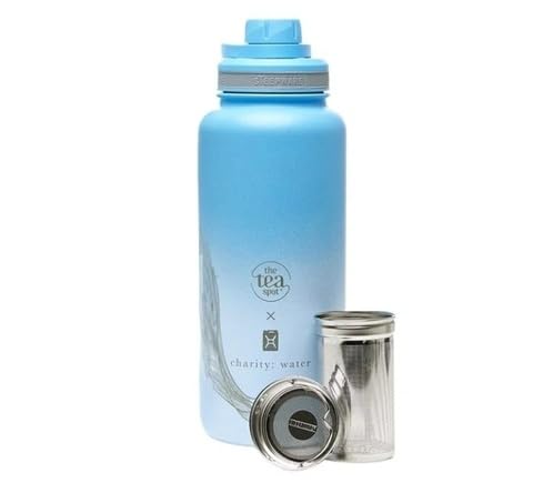 The Tea Spot The Tea Spot Limited Edition charity water Tea Tumbler Set  Tea Infuser Travel Bottle for Loose Leaf Tea  32oz  Sleek DoubleWalled Insulated Bottle 