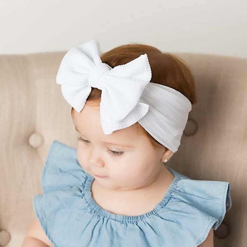 Cinaci 12 Pack Oversized Colorful Solid Stretchy Nylon Headbands with Big Bow Large Knot Hair Bows Soft Elastic Hair Bands Hair Accessories Wide Headwraps for Newborn Baby Girls Infants Toddlers Kids - Image 2