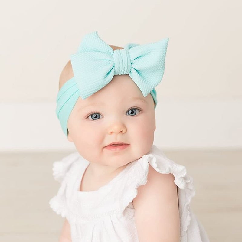 Cinaci 12 Pack Oversized Colorful Solid Stretchy Nylon Headbands with Big Bow Large Knot Hair Bows Soft Elastic Hair Bands Hair Accessories Wide Headwraps for Newborn Baby Girls Infants Toddlers Kids - Image 3