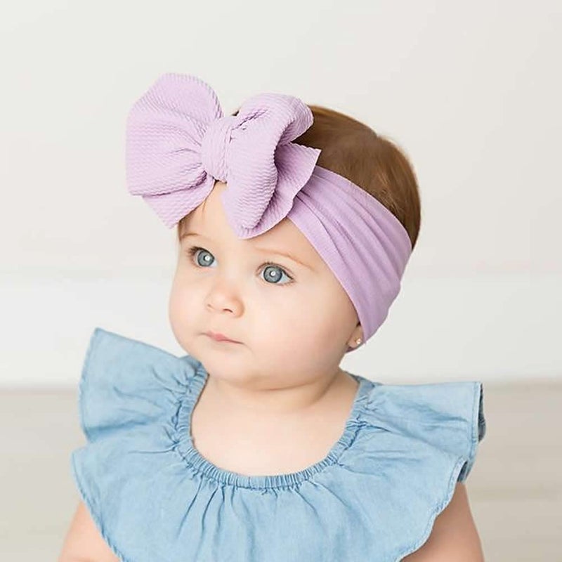 Cinaci 12 Pack Oversized Colorful Solid Stretchy Nylon Headbands with Big Bow Large Knot Hair Bows Soft Elastic Hair Bands Hair Accessories Wide Headwraps for Newborn Baby Girls Infants Toddlers Kids - Image 4