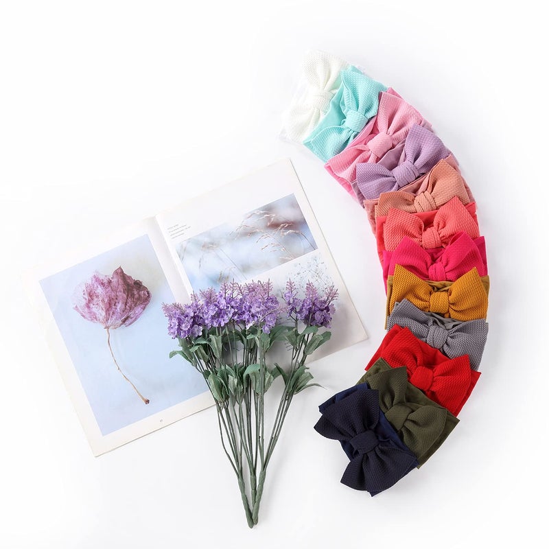 Cinaci 12 Pack Oversized Colorful Solid Stretchy Nylon Headbands with Big Bow Large Knot Hair Bows Soft Elastic Hair Bands Hair Accessories Wide Headwraps for Newborn Baby Girls Infants Toddlers Kids - Image 5