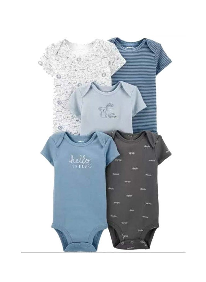 5-piece set of pure cotton jumpsuits for infants and young children, short-sleeved crawling clothes - Image 1