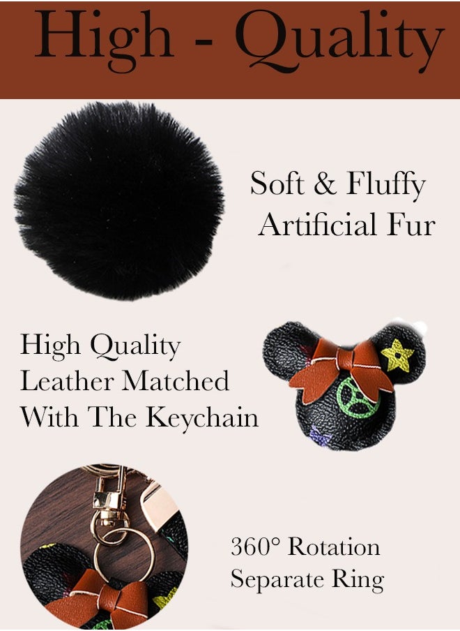 KeyAmor - Black keychain with elegant fluffy fur for women A great option as a gift Plaid leather and golden metal keychain includes matching accessories - Image 1