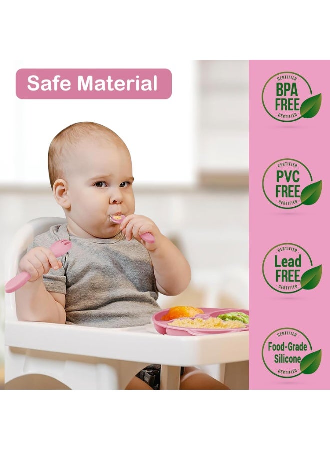 Bukela Baby Feeding Set, 8 Pcs Baby Tableware Set, Food grade Silicone Squirrel Baby Cutlery and Plates Set, Non-Slip Infant Dinnerware Set, Baby Self Feeding Utensils - Image 4