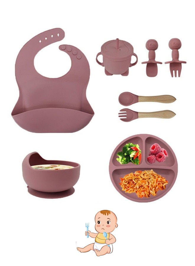 Bukela Baby Feeding Set, 8 Pcs Baby Tableware Set, Food grade Silicone Squirrel Baby Cutlery and Plates Set, Non-Slip Infant Dinnerware Set, Baby Self Feeding Utensils - Image 1
