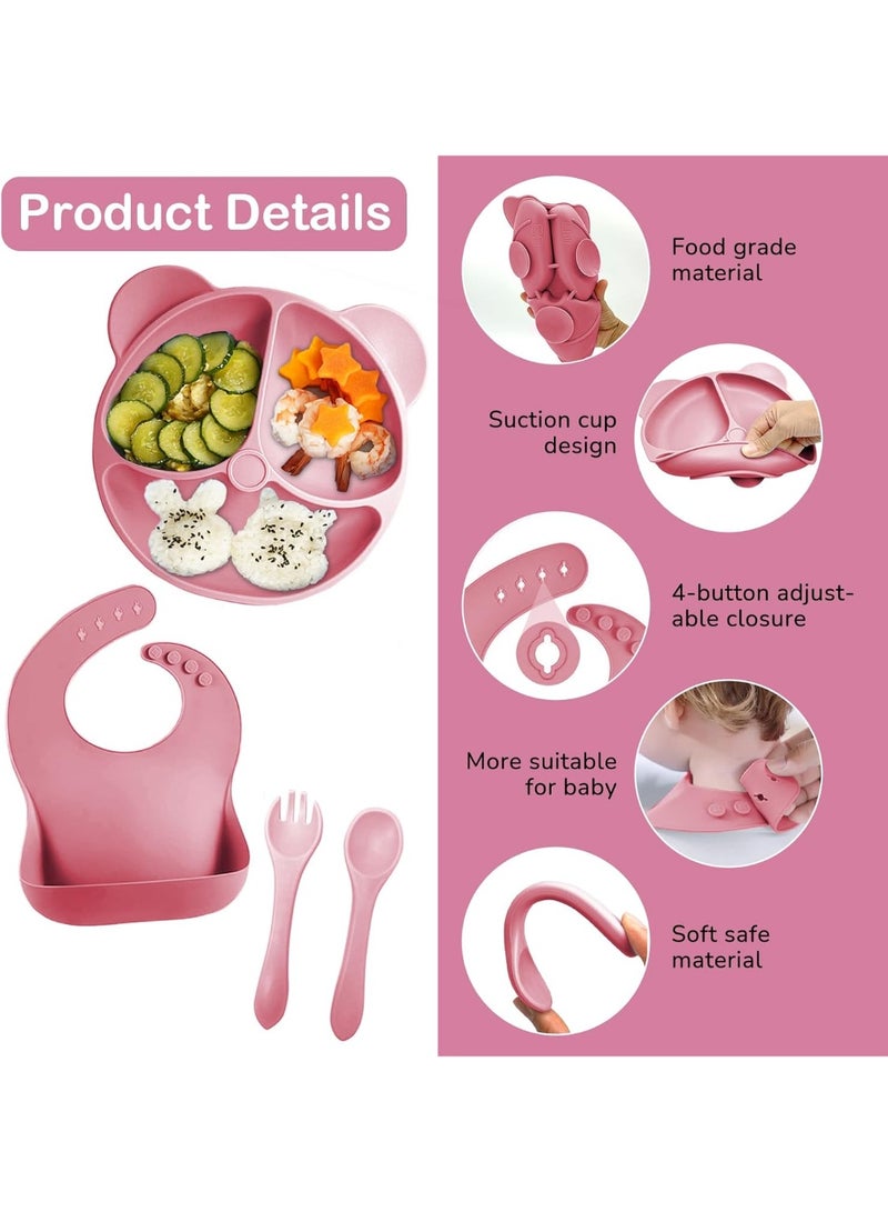Bukela Baby Feeding Set, 8 Pcs Baby Tableware Set, Food grade Silicone Squirrel Baby Cutlery and Plates Set, Non-Slip Infant Dinnerware Set, Baby Self Feeding Utensils - Image 3