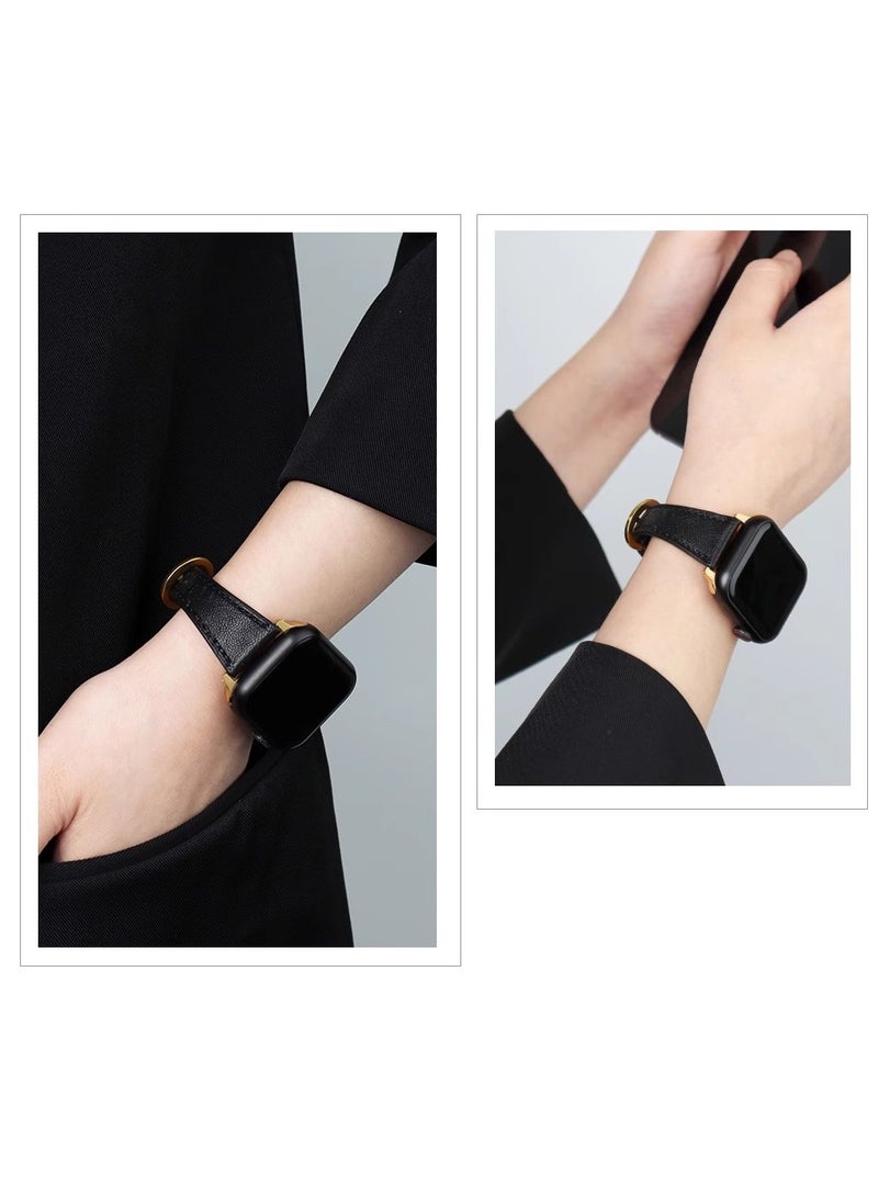 OLYSON For Apple Watch Leather Band Strap, Compatible with Apple Watch Band 38mm 40mm 41mm 42mm Women, Top Grain Genuine Leather Strap Thin Watch Wristband for iWatch Series11 10 9 8 7 6 5 4 3 2 1 SE Ultra 2 ,Black﻿ - Image 3