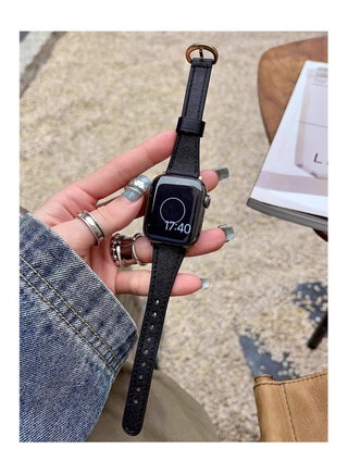 For Apple Watch Leather Band Strap, Compatible with Apple Watch Band 38mm 40mm 41mm 42mm Women, Top Grain Genuine Leather Strap Thin Watch Wristband for iWatch Series11 10 9 8 7 6 5 4 3 2 1 SE Ultra 2 ,Black﻿ - view 5