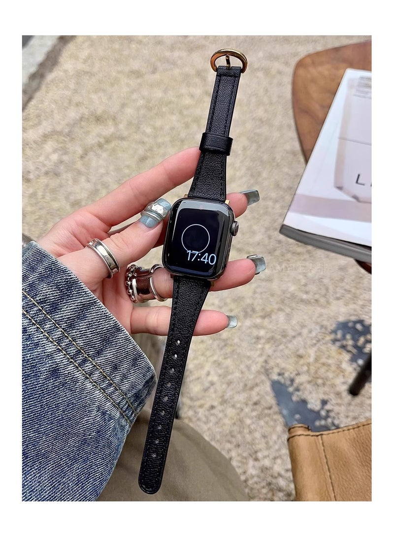 OLYSON For Apple Watch Leather Band Strap, Compatible with Apple Watch Band 38mm 40mm 41mm 42mm Women, Top Grain Genuine Leather Strap Thin Watch Wristband for iWatch Series11 10 9 8 7 6 5 4 3 2 1 SE Ultra 2 ,Black﻿ - Image 5