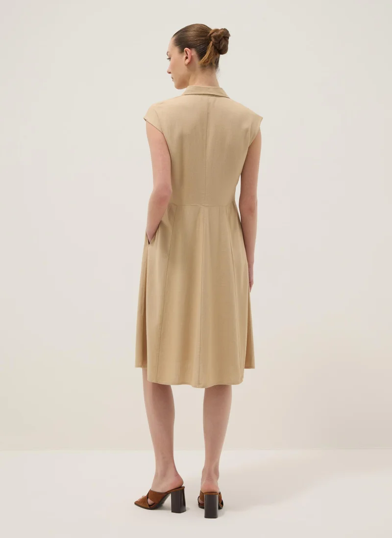 Ovs  OVS Beige Viscose And Linen-Blend Shirt Dress, Regular Fit for Women | Best Price UAE