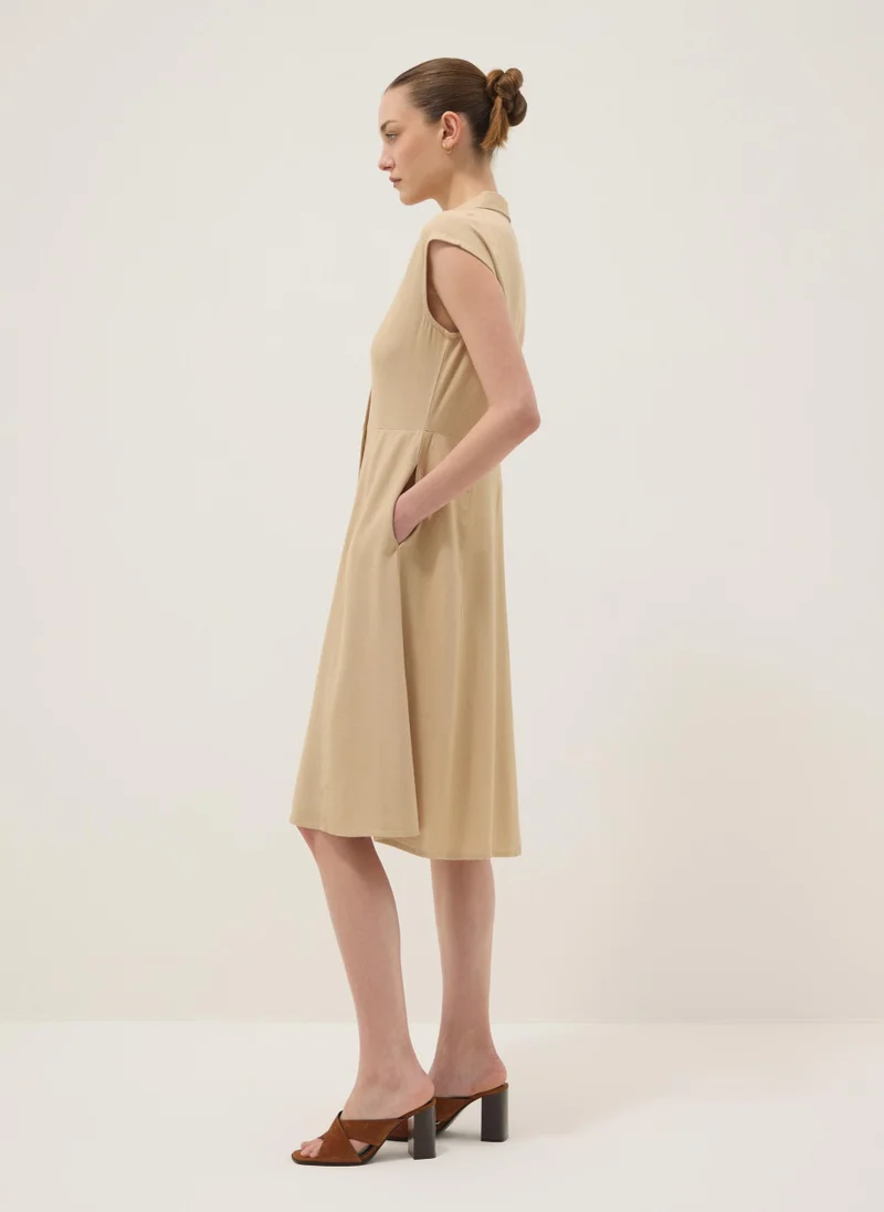 Ovs  OVS Beige Viscose And Linen-Blend Shirt Dress, Regular Fit for Women | Best Price UAE