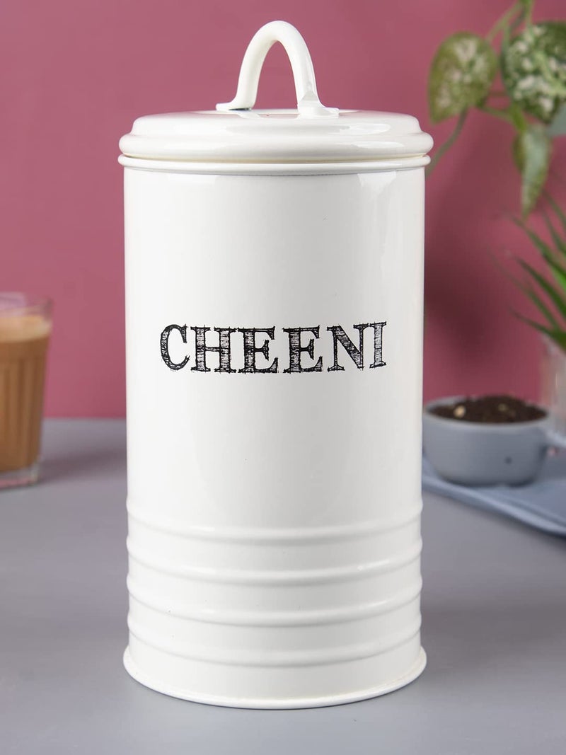MARKET 99 Market99 Mild Steel Chini Storage Jar 1200ml Air Tight Containers for Kitchen Storage White Cylindrical Conister MultiPurpose Organizer Item Strong and LongLasting - Image 1
