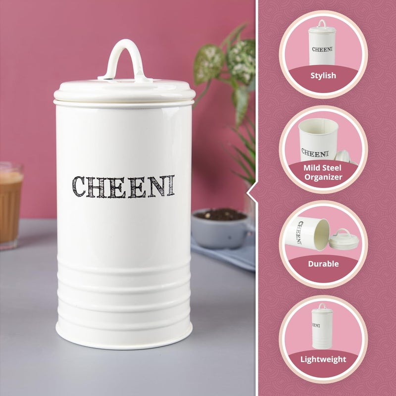 MARKET 99 Market99 Mild Steel Chini Storage Jar 1200ml Air Tight Containers for Kitchen Storage White Cylindrical Conister MultiPurpose Organizer Item Strong and LongLasting - Image 2