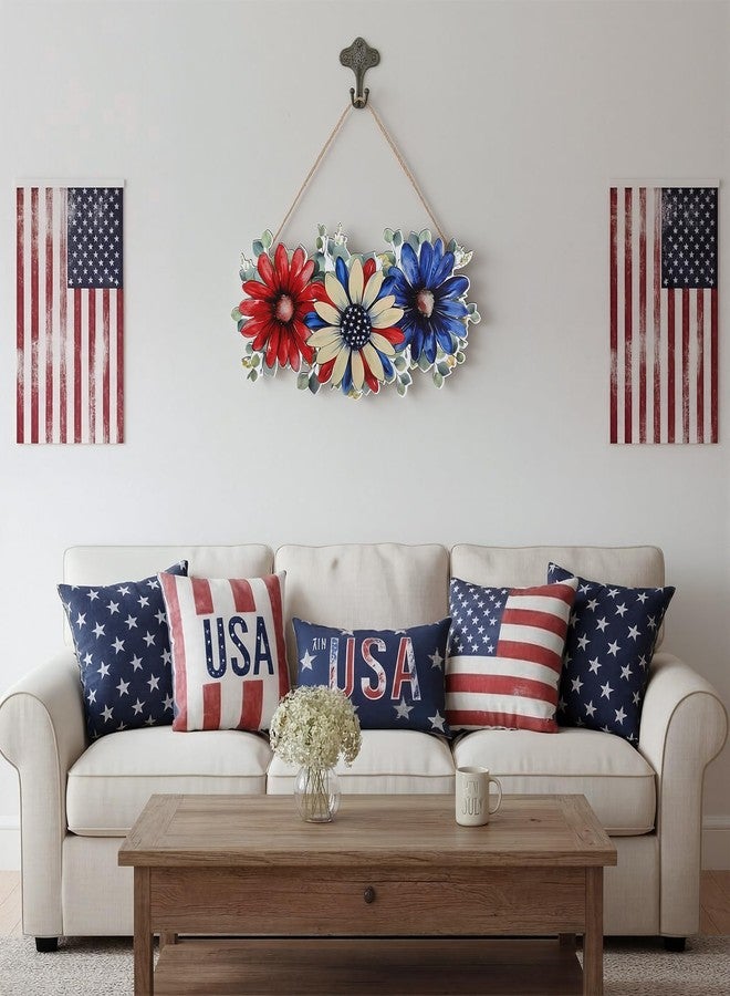 Novabright 4th of July Decorations for Front Door Patriotic Floral Wreath Hanging Decorations Wooden Red White Blue Decor for 250th Patriotic Memorial Day Home Wall Decor Party Outdoor Indoor - Image 4