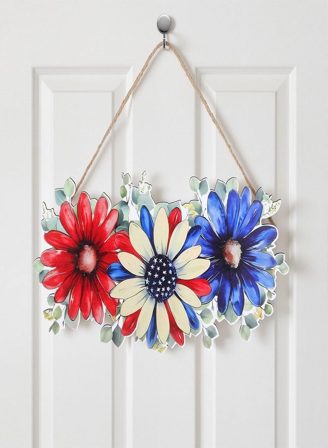 Novabright 4th of July Decorations for Front Door Patriotic Floral Wreath Hanging Decorations Wooden Red White Blue Decor for 250th Patriotic Memorial Day Home Wall Decor Party Outdoor Indoor - Image 1