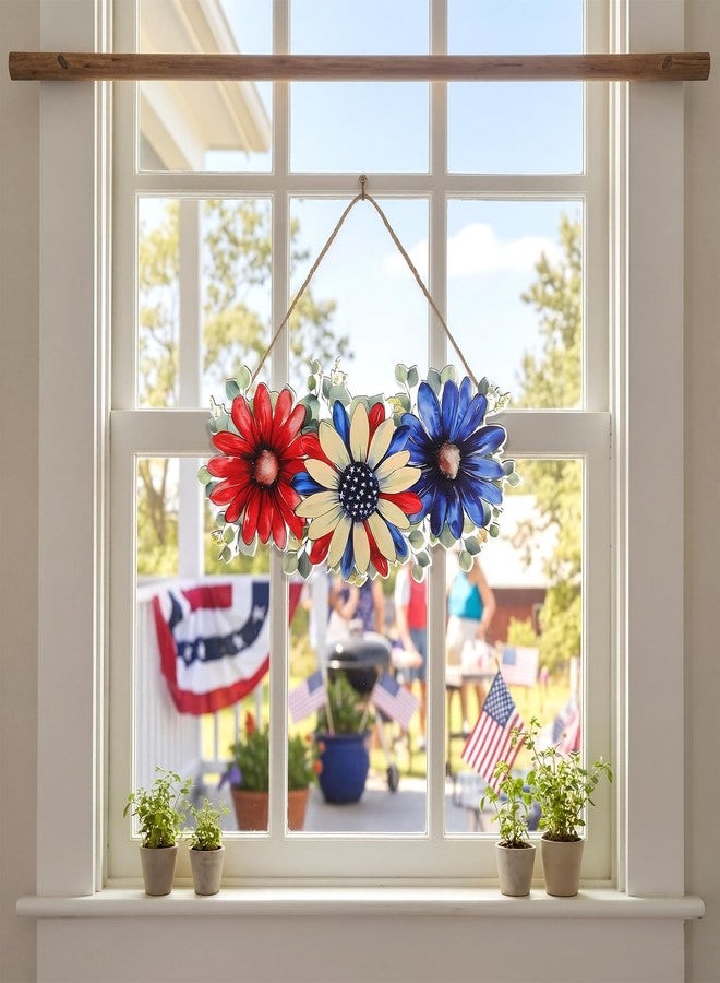 Novabright 4th of July Decorations for Front Door Patriotic Floral Wreath Hanging Decorations Wooden Red White Blue Decor for 250th Patriotic Memorial Day Home Wall Decor Party Outdoor Indoor - Image 5