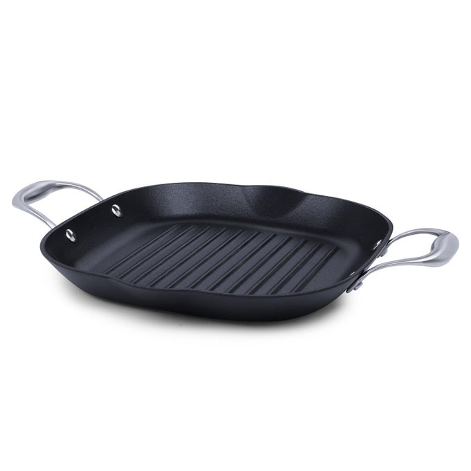 PRESEASONED CAST IRON GRILL PAN 30CM 287KG DOUBLE HANDLE WITH TITANIUM ENAMELED INDUCTION FRIENDLY BLACK