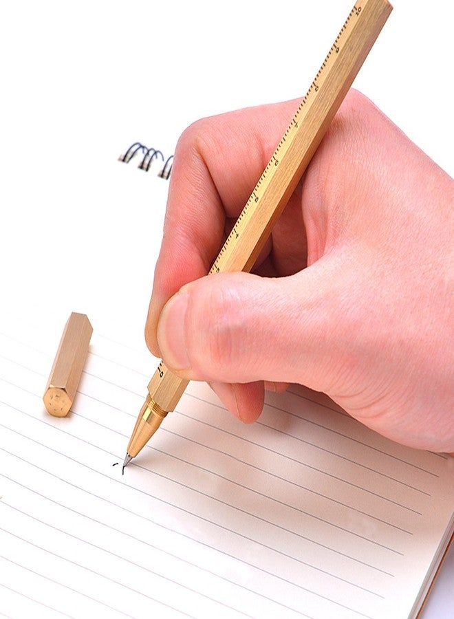 EKLOEN EDC Pocket Six-Edge Solid Brass Signature Ballpoint Pen with Centimetre Ruler - Image 4