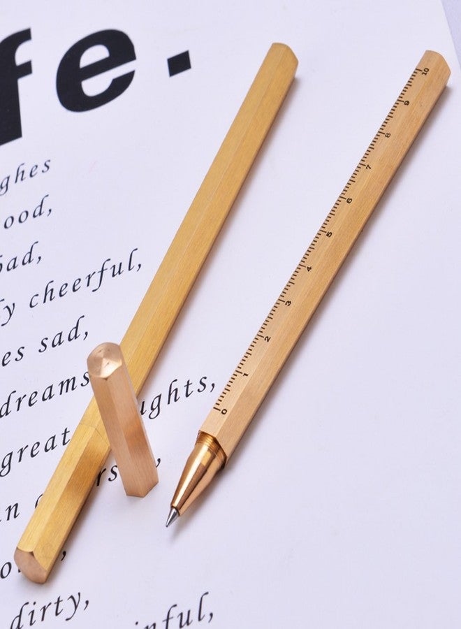 EKLOEN EDC Pocket Six-Edge Solid Brass Signature Ballpoint Pen with Centimetre Ruler - Image 3