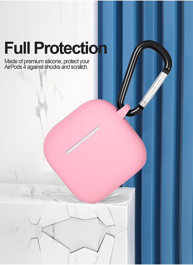 O Ozone For AirPods 4 Silicone Case Cover (2024) ,Full Body Protective Shock-Resistant Silicone Case Cover With Carabiner For Men & Women - Pink  - Image 3