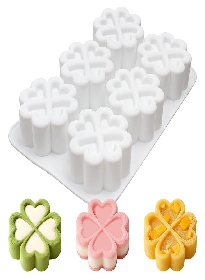Fchil 6-Cavity Four-Leaf Clover Shape Silicone Molds for Mousse Cake Baking Chocolate Soap Crafts, 9.1 x 5.9 x 1.4 inches - Image 1
