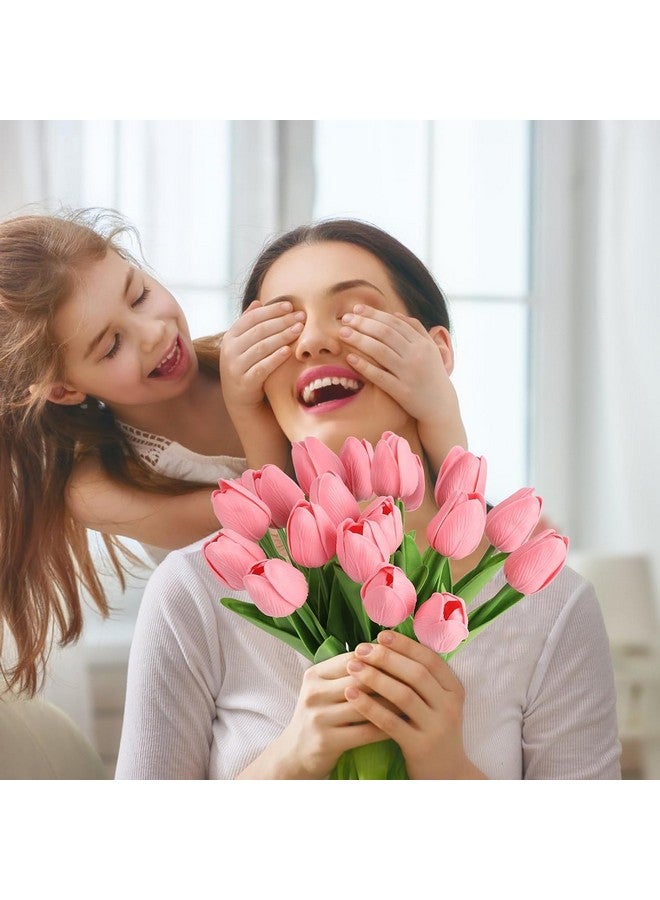 TIED RIBBONS Tied Ribbons 5 Pcs Artificial Tulip Flowers Bunches For Vase (Pink, 34 Cm) Home Decoration Items For Living Room Corner Table Top Bedroom Wedding Party Decorative Gift (Vase Not Included) - Silk  - Image 4