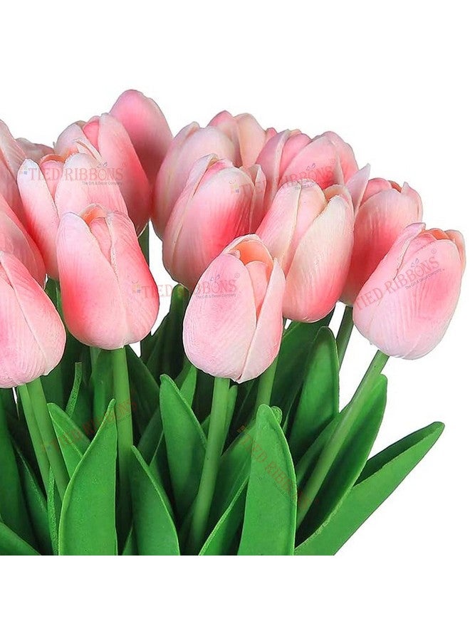 TIED RIBBONS Tied Ribbons 5 Pcs Artificial Tulip Flowers Bunches For Vase (Pink, 34 Cm) Home Decoration Items For Living Room Corner Table Top Bedroom Wedding Party Decorative Gift (Vase Not Included) - Silk  - Image 5