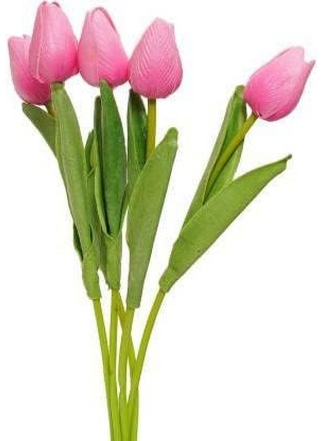 TIED RIBBONS Tied Ribbons 5 Pcs Artificial Tulip Flowers Bunches For Vase (Pink, 34 Cm) Home Decoration Items For Living Room Corner Table Top Bedroom Wedding Party Decorative Gift (Vase Not Included) - Silk  - Image 3