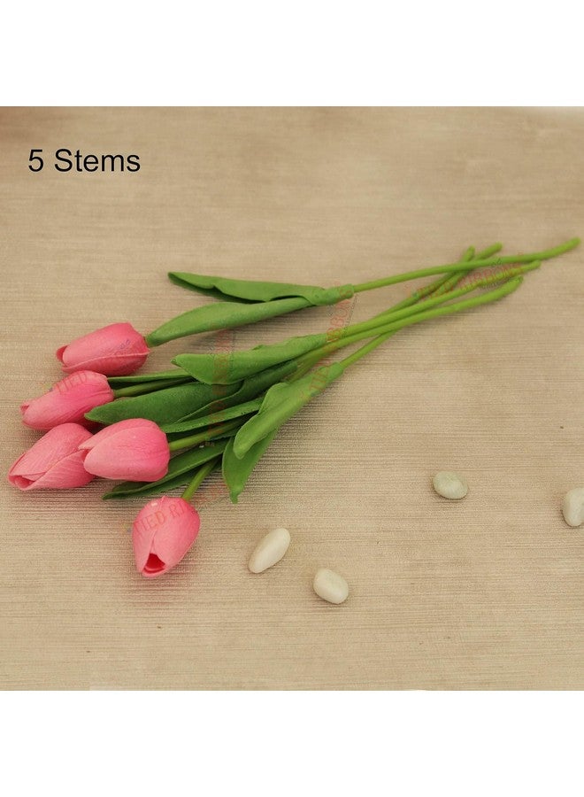 TIED RIBBONS Tied Ribbons 5 Pcs Artificial Tulip Flowers Bunches For Vase (Pink, 34 Cm) Home Decoration Items For Living Room Corner Table Top Bedroom Wedding Party Decorative Gift (Vase Not Included) - Silk  - Image 2