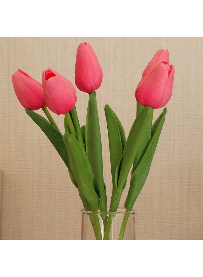 TIED RIBBONS Tied Ribbons 5 Pcs Artificial Tulip Flowers Bunches For Vase (Pink, 34 Cm) Home Decoration Items For Living Room Corner Table Top Bedroom Wedding Party Decorative Gift (Vase Not Included) - Silk  - Image 1