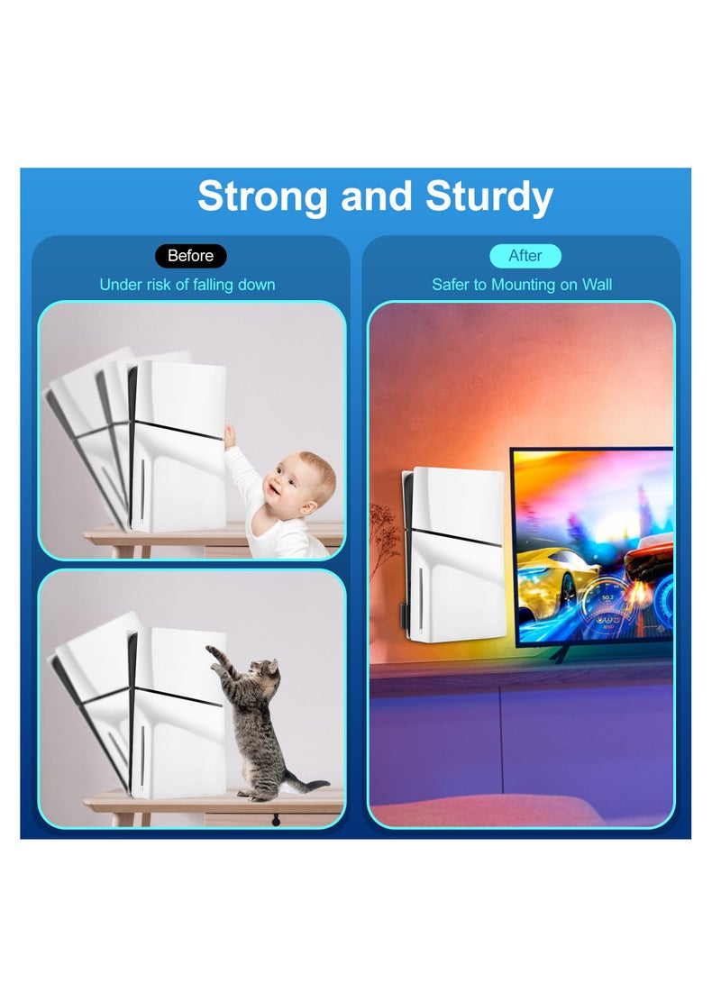 KASTWAVE PS5 Slim Wall Mount Kit, Upgrade 2 In 1 Aluminum Wall Mount Bracket, with PS5 Console Dust Cover Net, Compatible with PS5 and PS5 Slim Disc & Digital Version, Black - Image 3