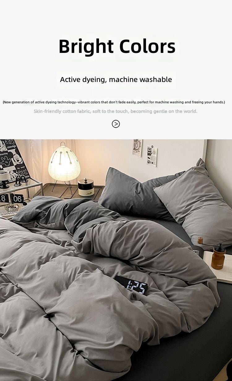 A-grade ultra soft solid color duvet cover 4-piece set, with bed sheet, bed sheet, duvet cover, pillow cover - Image 4