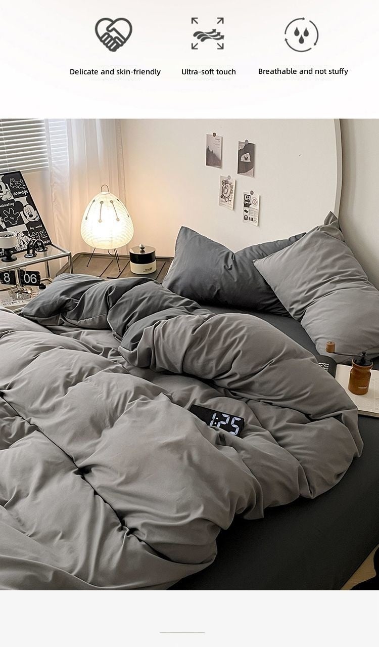 A-grade ultra soft solid color duvet cover 4-piece set, with bed sheet, bed sheet, duvet cover, pillow cover - Image 2