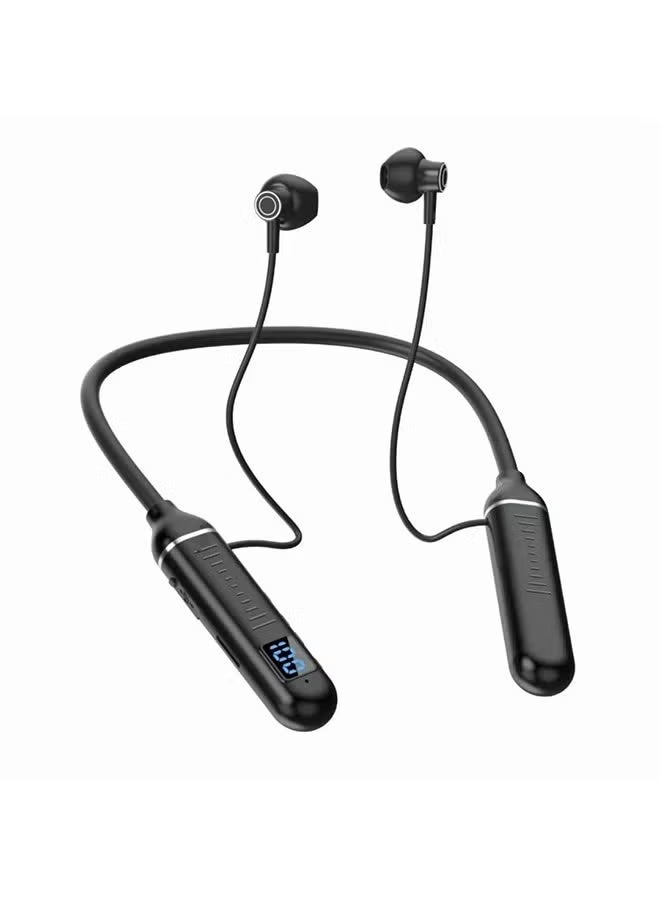 HTKCRX New neck-mounted wireless Bluetooth headset with digital display and ultra-long standby in-ear wireless sports headset#Black - Image 1