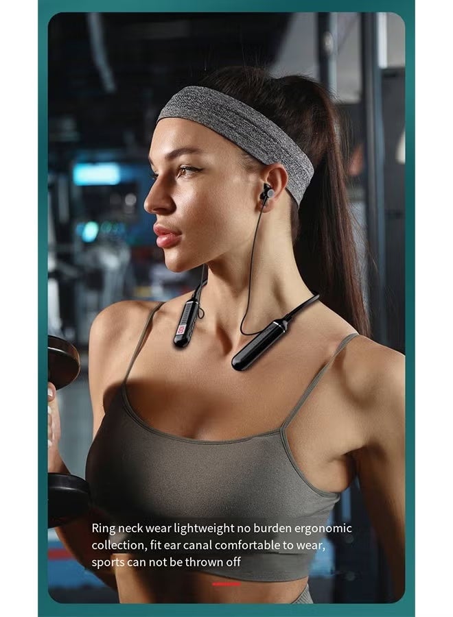 HTKCRX New neck-mounted wireless Bluetooth headset with digital display and ultra-long standby in-ear wireless sports headset#Black - Image 3