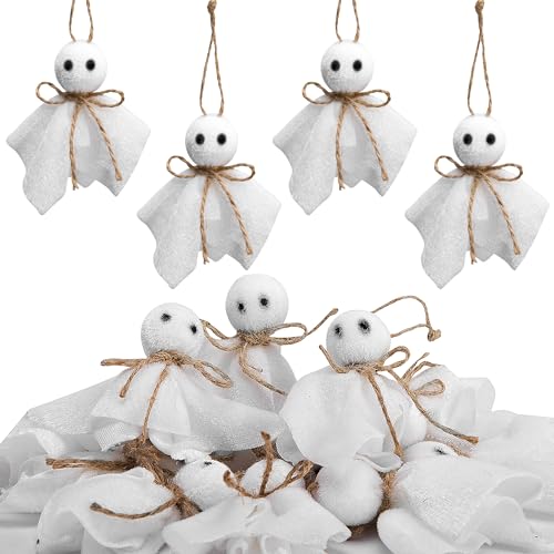 Watayo 16 Pcs Halloween Ghost Hanging Ornaments, 3 Inch Small Hanging Ghosts Tree Ornaments, Farmhouse Rustic Cloth Ghosts Hanging Decoration for Haunted House Party Yard Tree Decor - Image 1