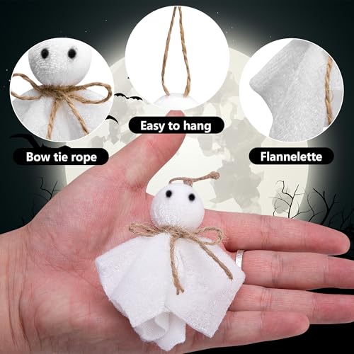 Watayo 16 Pcs Halloween Ghost Hanging Ornaments, 3 Inch Small Hanging Ghosts Tree Ornaments, Farmhouse Rustic Cloth Ghosts Hanging Decoration for Haunted House Party Yard Tree Decor - Image 3