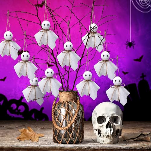 Watayo 16 Pcs Halloween Ghost Hanging Ornaments, 3 Inch Small Hanging Ghosts Tree Ornaments, Farmhouse Rustic Cloth Ghosts Hanging Decoration for Haunted House Party Yard Tree Decor - Image 4