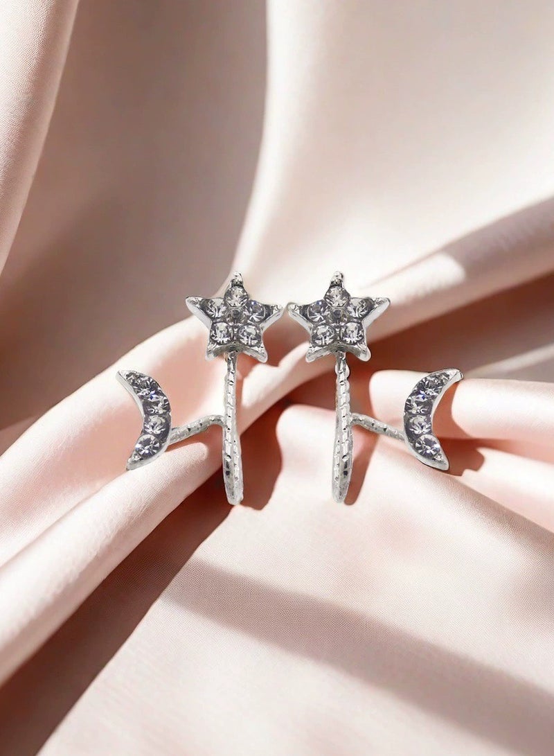 Goolsky Creative 2-in-1 Star Moon Back-Hanging Zircon Earrings for Women – Versatile Double-Wear Sparkling Crystal Minimalist Fashion Studs for Daily Parties