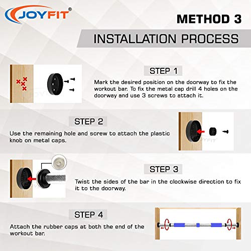 Joyfit Home Exercise Pull Up Bar|Door Safety Cap With Perfect Door Frame Fit | Chin up Bar with Easy Installation Guide | Adjustable Size upto 95 cm | Upper & Lower Body Exercises Men & Women (Blue) - Image 5
