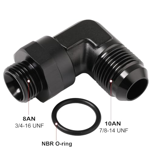 Podavelle 10AN Male Flare to 8AN 8 ORB Oring Boss 90 Degree Swivel Fitting Adapter Aluminum Black - Image 3