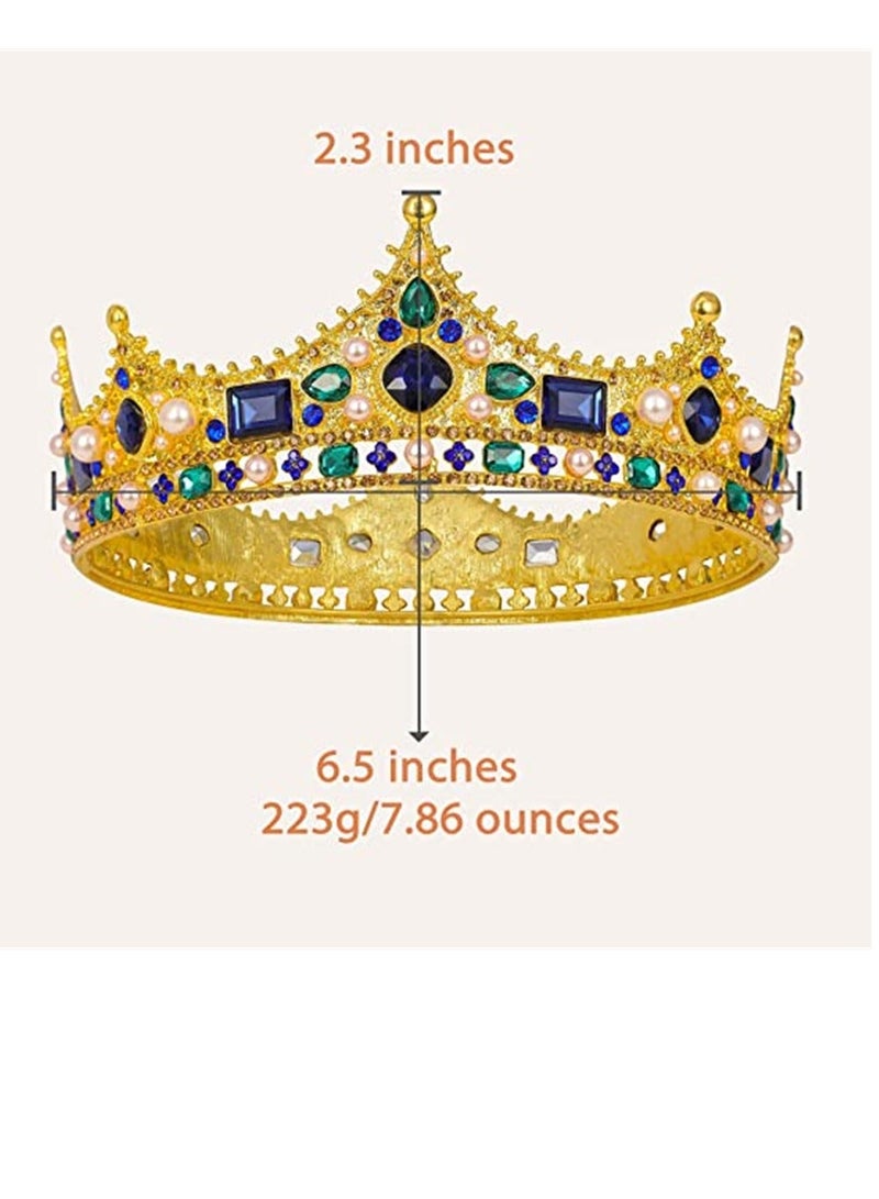 Gold King Crowns for Men Baroque Vintage Rhinestone Crystal Crown Men's Full Kings Crown for Theater Prom Party Role Play - Image 4