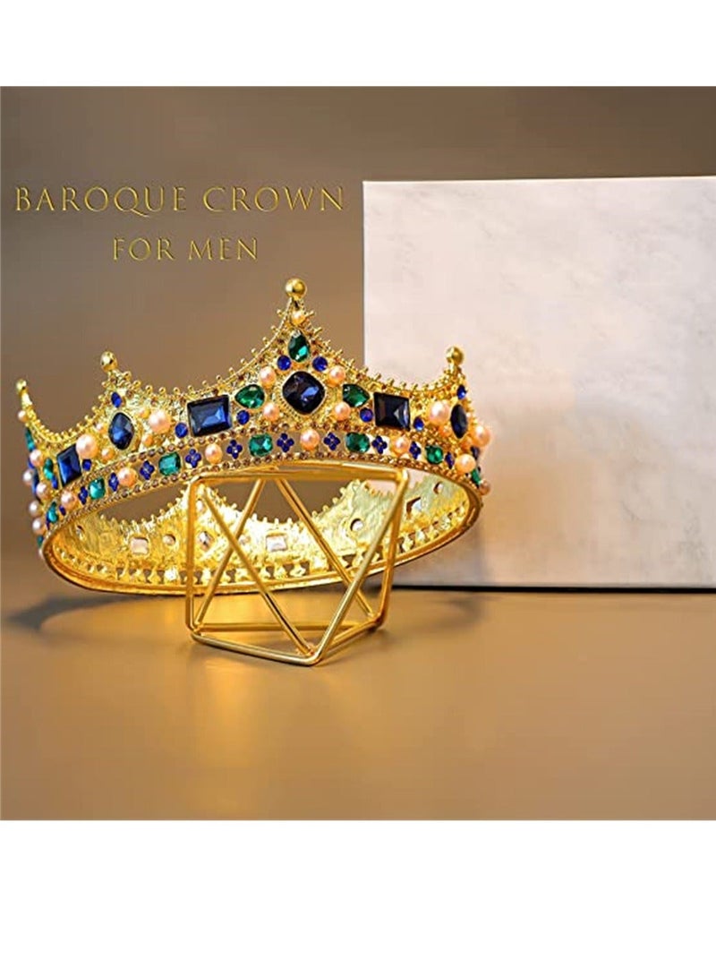 Gold King Crowns for Men Baroque Vintage Rhinestone Crystal Crown Men's Full Kings Crown for Theater Prom Party Role Play - Image 5