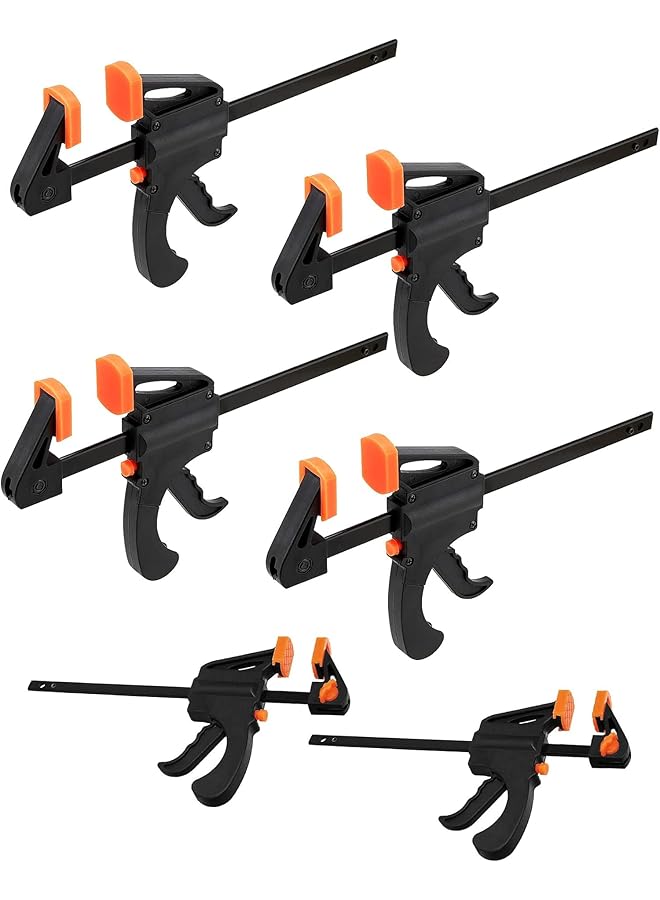 promass 6-Piece Bar Clamp Set, 2-Piece 4-Inch and 4-Piece 6-Inch, One-Handed Trigger F Clamp Spreader for Woodworking Gluing Securing, Carpentry and DIY