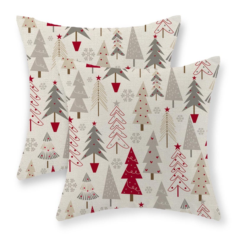 GOLIANDA Christmas Pillow Covers 18x18 Set of 2 Christmas Decor Linen Pillowcase Geometric Colorful Christmas Tree Throw Pillows Winter Farmhouse Holiday Decorations Cushion Covers Couch Home Sofa