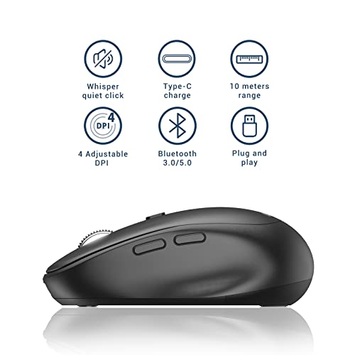 iClever Wireless Mouse, MD165 Dual Mode Wireless Mouse, Bluetooth Type-C Rechargeable Mouse, 2.4G Wireless Computer Mice with USB Receiver, 3 Device Connection for Windows 7/8/10, Mac, iOS, Android - Image 4