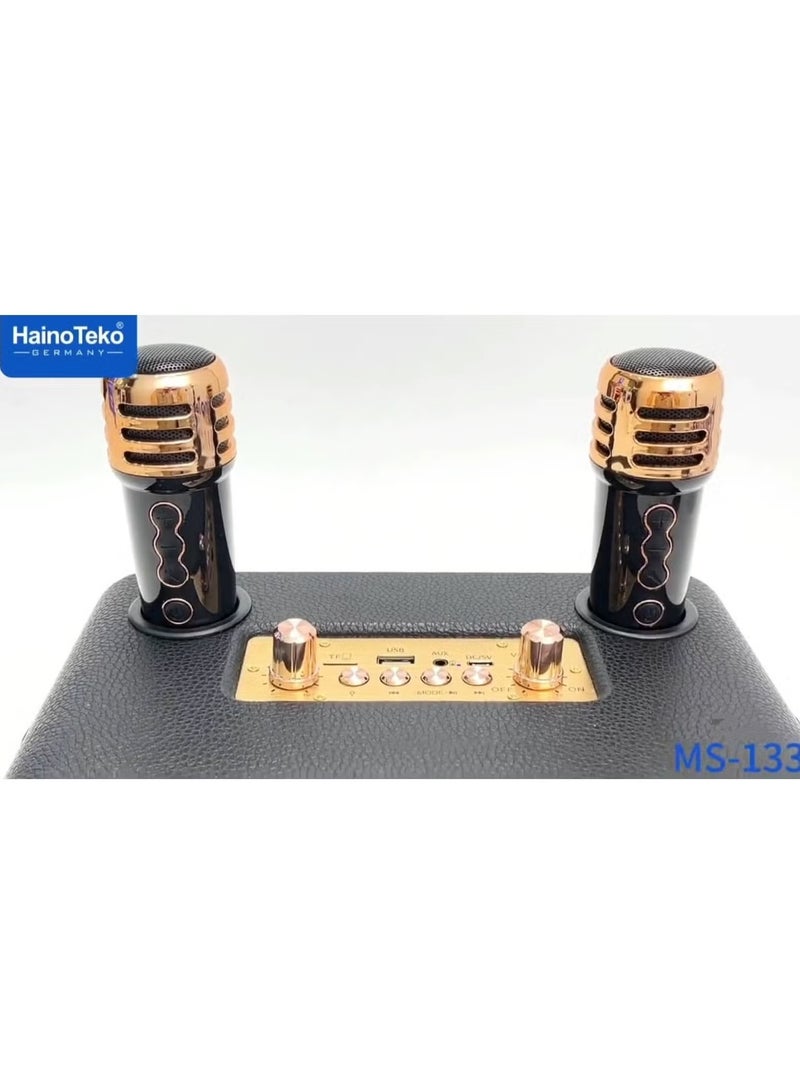 Haino Teko MS133 Portable Bluetooth Wireless Speaker with 2 Wireless Microphones | Powerful Sound, Long Battery Life | Ideal for Karaoke, Parties, Events & Outdoor Use - Image 3