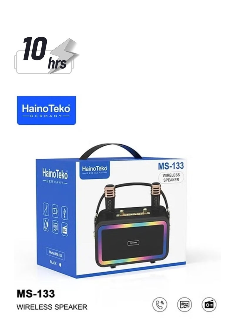 Haino Teko MS133 Portable Bluetooth Wireless Speaker with 2 Wireless Microphones | Powerful Sound, Long Battery Life | Ideal for Karaoke, Parties, Events & Outdoor Use - Image 1