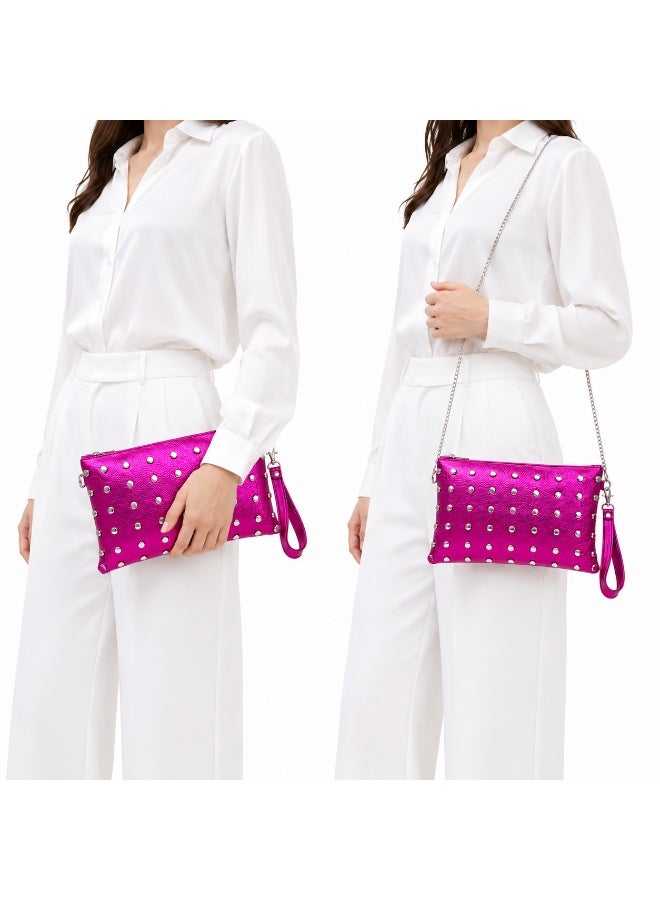 Women’s Studded Clutch Bag with Detachable Shoulder Chain and Wrist Strap, Zipper Evening Crossbody Purse - Image 1
