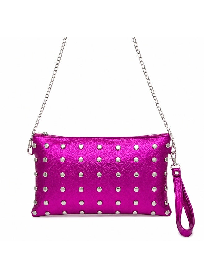 Women’s Studded Clutch Bag with Detachable Shoulder Chain and Wrist Strap, Zipper Evening Crossbody Purse - Image 2